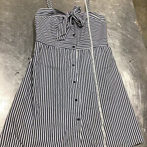 Navy & White Striped Tie-Front Dress